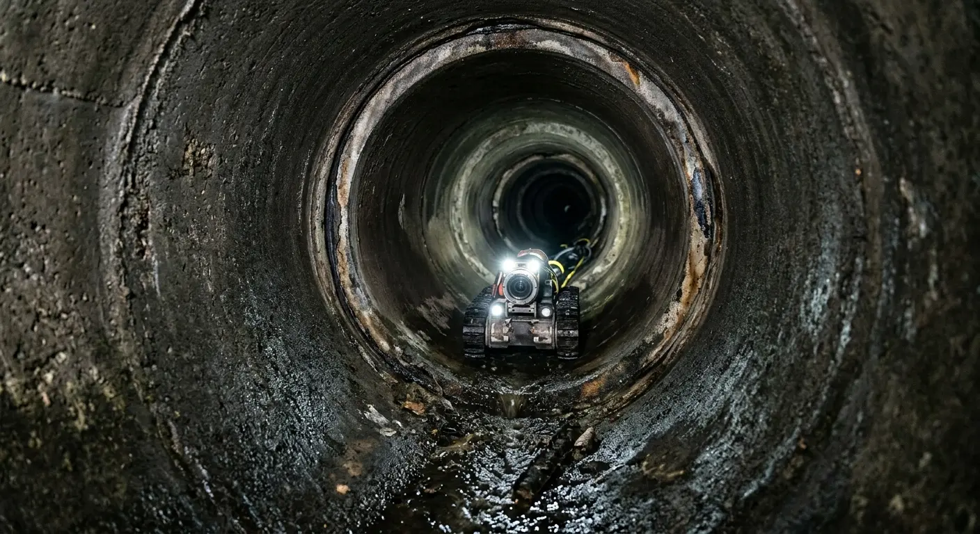 Robotic sewer camera inspecting pipe interior for Drain Snake Service in California City